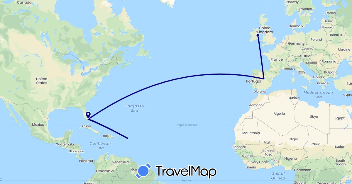 TravelMap itinerary: driving in Bahamas, Spain, Ireland, Netherlands, United States (Europe, North America)